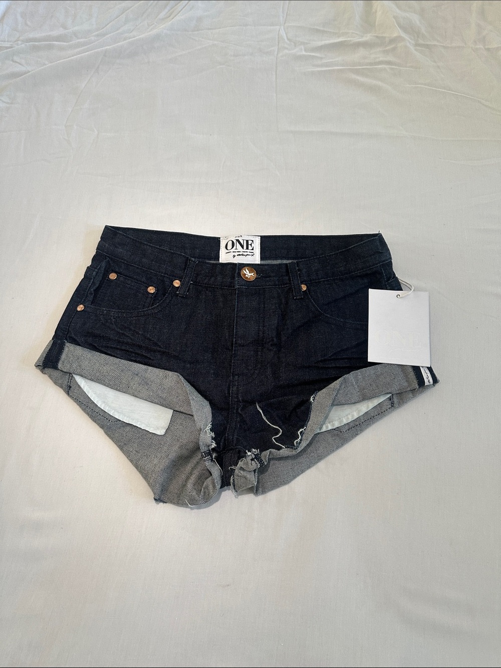 One Teaspoon Black Denim Low-Rise Cutoff Shorts